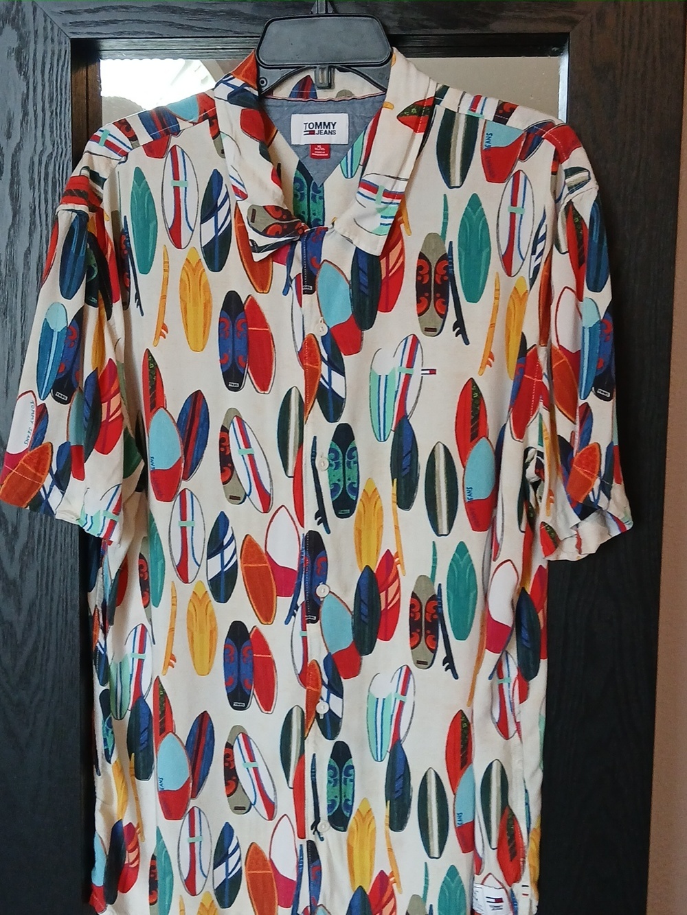 VTG Tommy Jeans Surfboard Shirt Mens Button Up Short Sleeve XL